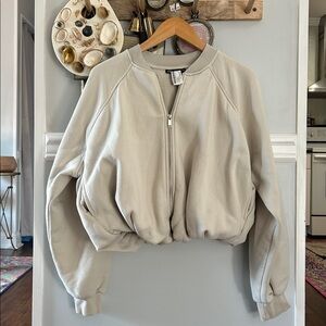 Zara Light Gray Cropped Bomber Jacket